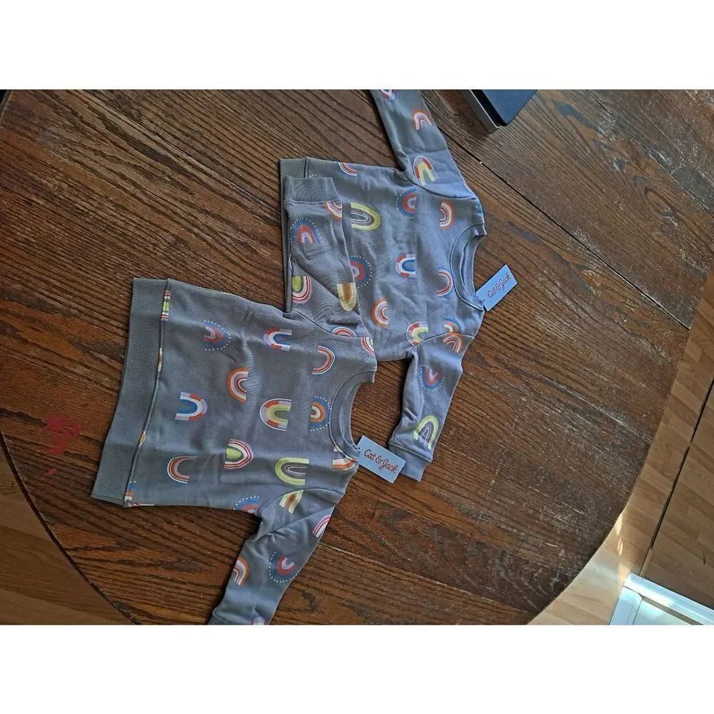 New 12 Month Two Cat & Jack Long Sleeve Grey Rainbow Pullover Fleece Sweatshirt